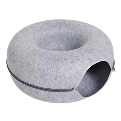 Felt Donut Bed for Cats House With Breather Hole Dog Bed Interactive Play Toys for Cats to Hide 2 in 1 Tunnel for Cats Bed