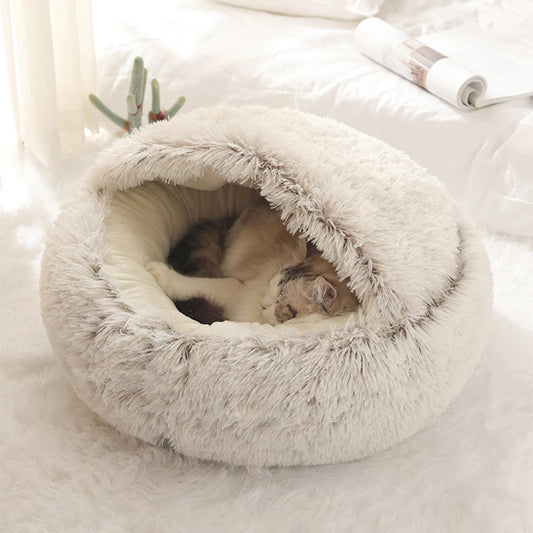 Soft Plush Pet Bed with Cover Round Cat Bed Pet Mattress Warm   Cat Dog  Sleeping Nest Cave for Small Dogs kitten