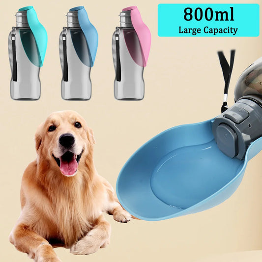 800ml Protable Pet Dog Water Bottle for Small Large Dogs Outdoor Hiking Leakproof Puppy Drinking Bowl Golden Retriever Supplies