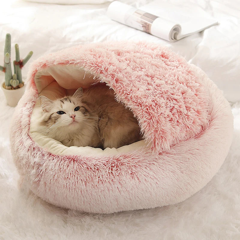 Soft Plush Pet Bed with Cover Round Cat Bed Pet Mattress Warm   Cat Dog  Sleeping Nest Cave for Small Dogs kitten