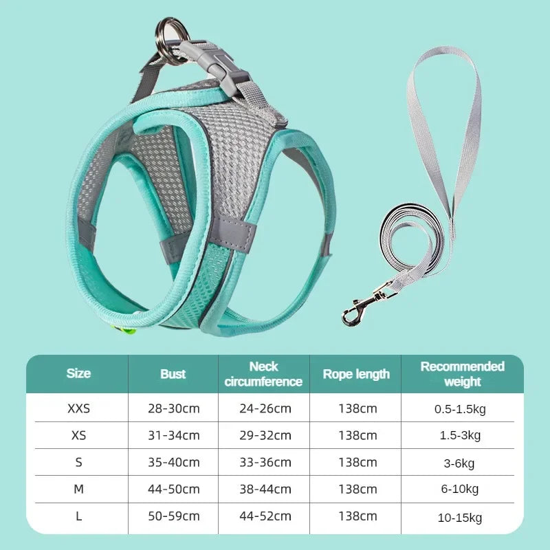 Cats Dog Accessories Small Dog Collar Safety Vest Pet Chest Rope Dogs Cover Breathable Adjustable Harnesses Supplies Products